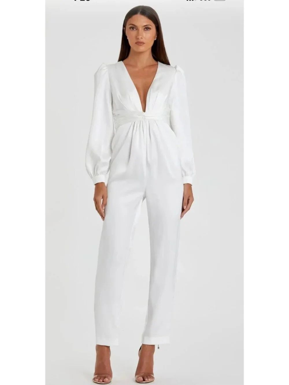 Mac Duggal Formal Long Sleeve White Satin Jumpsuit Size 2